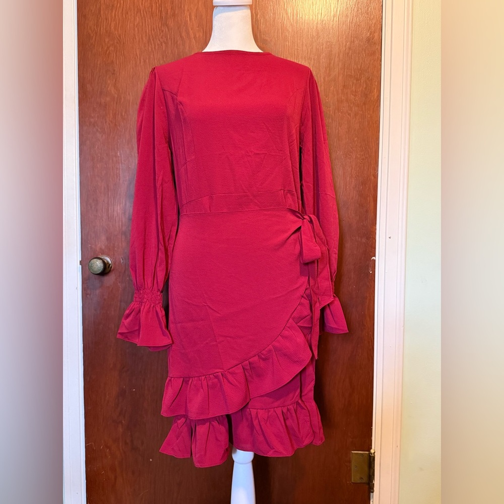 Vestidos Red Ruffle faux wrap Dress size medium